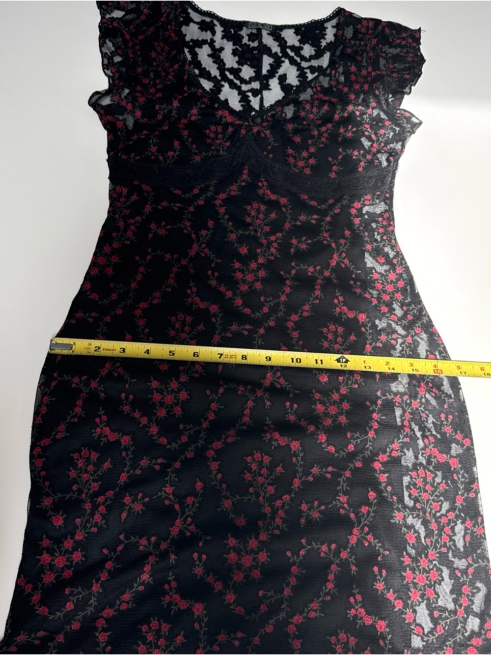 Y2K Heart Moon Star black read flowers Lace Dress Whimsigoth size M - Picture 15 of 16